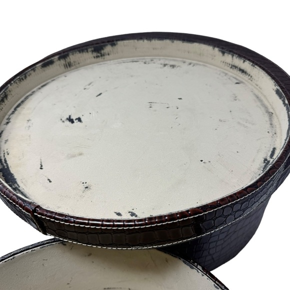 2 Vintage Faux Croc Brown Animal Print Round Hat Stackable Storage - Picture 9 of 10